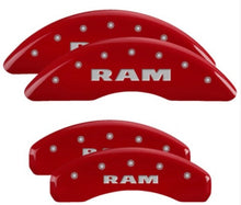Load image into Gallery viewer, MGP 4 Caliper Covers Engraved Front & Rear 2019 Ram 1500 Red Finish Silver RAM Logo Caliper Covers MGP