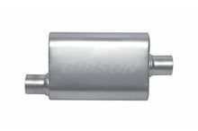Load image into Gallery viewer, Gibson gibBM0100 Gibson MWA Superflow Offset/Center Oval Muffler - 4x9x14in/2.25in Inlet/2.25in Outlet - Stainless