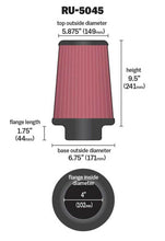 Load image into Gallery viewer, K&N Engineering KNNRU-5045 K&N Filter 4 inch Flange 6 3/4 inch OD Base 5 7/8 inch OD Top 9 1/2 inch Height