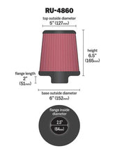 Load image into Gallery viewer, K&N Engineering KNNRU-4860 K&N Filter Universal Rubber Filter 2 1/2 inch Flange 6 inch Base 5 inch Top 6 1/2 inch Height