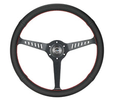 Load image into Gallery viewer, NRG Reinforced Stealth Wheel (380mm) 3 Spoke Center - 1in Deep Dish - Perforated Leather Red Stitch | RST-380-STL-R
