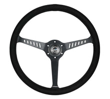 Load image into Gallery viewer, NRG Reinforced Stealth Wheel (380mm) 3 Spoke Center - 1in Deep Dish - Vegan Suede Red Stitch | RST-380-STL-SA

