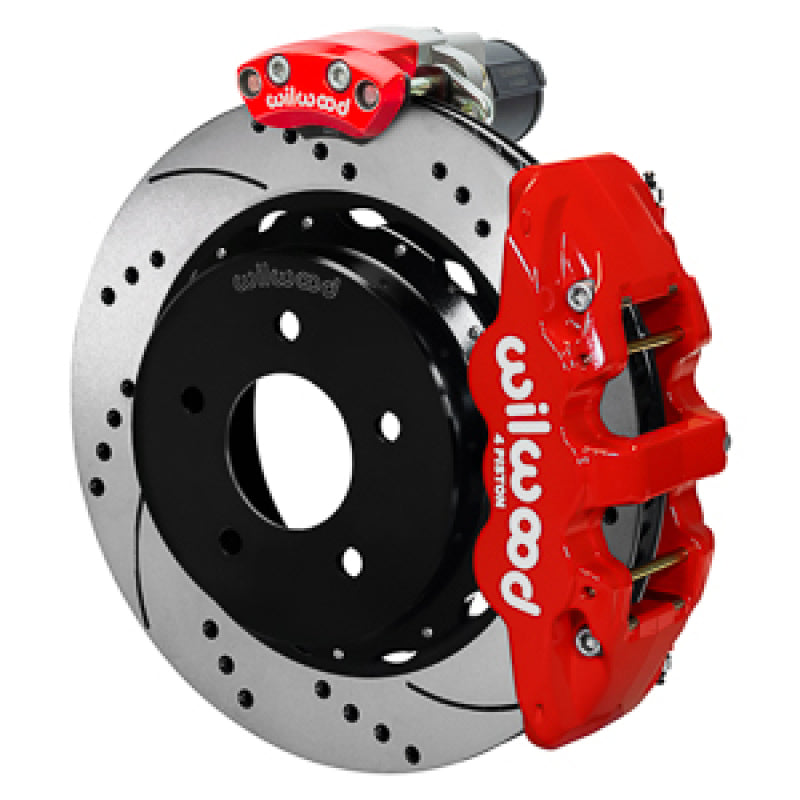Wilwood 88-98 GM C1500 Aero4 Rear Elec. Parking Brake Kit 14in SRP Rotor 3.25in Offset - Red Wilwood
