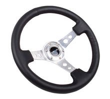 Load image into Gallery viewer, NRG Reinforced Steering Wheel (350mm/3in. Deep) White Leather w/Blk Spoke/Round Holes/White Stripes | RST-006BK-WT-B
