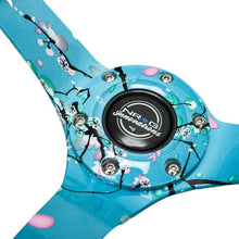 Load image into Gallery viewer, NRG Reinforced Suede Steering Wheel (350mm / 3in. Deep) Hydro Dipped Blossom Floral w/ Teal Stitch | RST-036BLOSSOM-S
