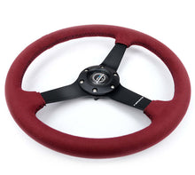 Load image into Gallery viewer, NRG Sport Wheel (350mm) 3 Solid Spokes - 1.5in Deep - Burgundy - Micro Suede - Black Stitching | RST-037MB-BUA
