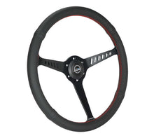 Load image into Gallery viewer, NRG Reinforced Stealth Wheel (380mm) 3 Spoke Center - 1in Deep Dish - Perforated Leather Red Stitch | RST-380-STL-R
