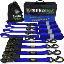 Load image into Gallery viewer, Rhino USA Medium Duty Ratchet Strap Tie-Down 4-Pack (Blue) Cargo Tie-Downs Rhino USA
