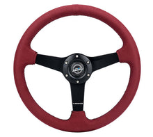 Load image into Gallery viewer, NRG Sport Wheel (350mm) 3 Solid Spokes - 1.5in Deep - Burgundy - Micro Suede - Black Stitching | RST-037MB-BUA
