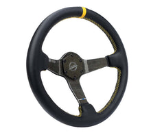 Load image into Gallery viewer, NRG Carbon Fiber Steering Wheel (350mm) Leather Trim w/Gold Stiching/Center Mark | RST-036CF-GD
