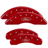 MGP 4 Caliper Covers Engraved Front & Rear 24-25 Ford Mustang GT Red Finish Silver Ford Oval Logo | 10269SFRDRD