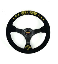 Load image into Gallery viewer, NRG Reinforced Black Perforated Leather Steering Wheel 350mm / 3in Deep w/ NVR Embroidery | RST-036MB-S-NVR

