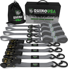Load image into Gallery viewer, Rhino USA Medium Duty Ratchet Strap Tie-Down 4-Pack (Gray) Cargo Tie-Downs Rhino USA
