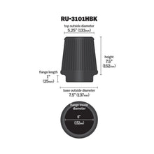 Load image into Gallery viewer, K&amp;N Universal Rubber Filter Round Tapered 6in Flange ID x 7.5in Base OD x 5.25in Top OD x 8in Height
