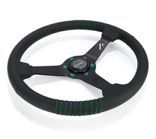 Load image into Gallery viewer, NRG Steering Wheel 1.5in Dish 350mm Black Perforated Leather - Emerald Stitching - Reinforced Spoke | RST-037MB-B-20

