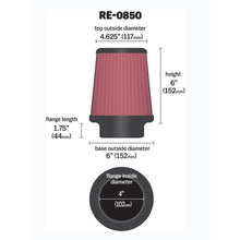 Load image into Gallery viewer, K&amp;N Universal Air Filter (4in. Flange / 6in. Base OD / 4-5/8in. Top OD / 6in. Height)
