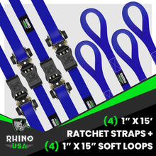 Load image into Gallery viewer, Rhino USA Cargo Tie-Downs Rhino USA Medium Duty Ratchet Strap Tie-Down 4-Pack (Blue)
