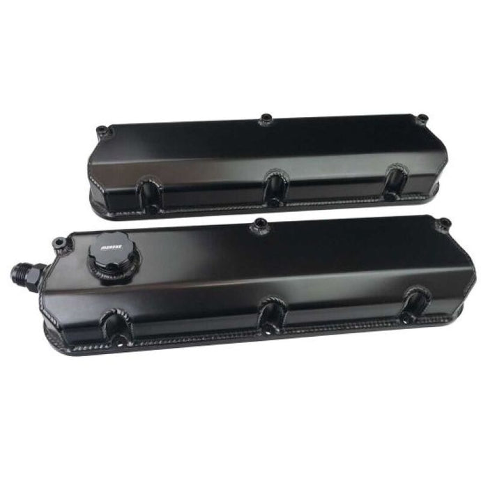 Moroso Ford 302/351W 2-3/4in Tall Aluminum Valve Covers - Black (w/-12AN Vac Fitting & Oil Fill) Moroso