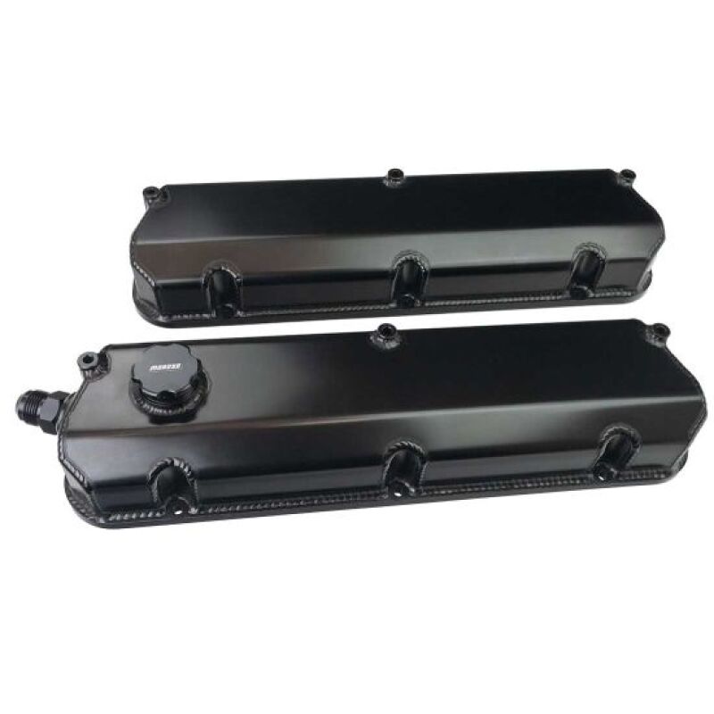 Moroso Ford 302/351W 2-3/4in Tall Aluminum Valve Covers - Black (w/-12AN Vac Fitting & Oil Fill) Moroso