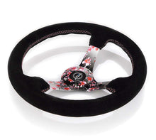 Load image into Gallery viewer, NRG Reinforced Steering Wheel (350mm) 3in Deep Pink Sakura Floral Solid Spoke - Black Suede/Stitch | RST-036SAK-S
