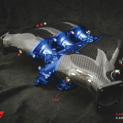 AMS Performance Nissan GT-R Alpha Carbon Fiber/Billet Intake Manifold w/Secondary Fuel Rail - Blue AMS