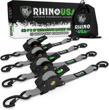Load image into Gallery viewer, Rhino USA Retractable Ratchet Straps (4Pk 1Inx10Ft) (Gray) Tow Straps Rhino USA
