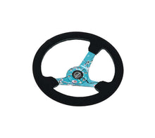 Load image into Gallery viewer, NRG Reinforced Suede Steering Wheel (350mm / 3in. Deep) Hydro Dipped Blossom Floral w/ Teal Stitch | RST-036BLOSSOM-S
