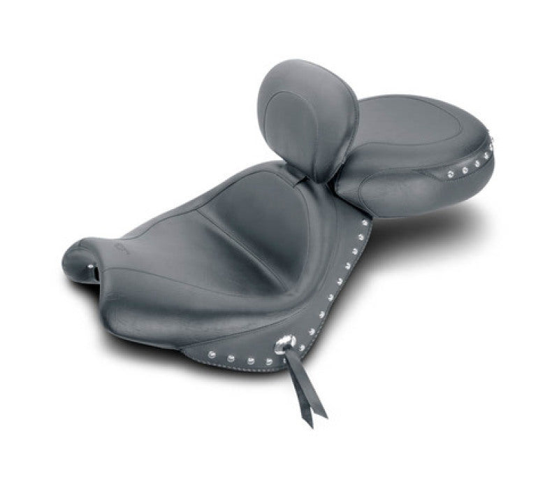 Mustang 02-08 Honda VTX1800 Retro, S ,T Wide Touring 2PC Seat w/Driver Backrest Studs - Black Misc Powersports Mustang Motorcycle   