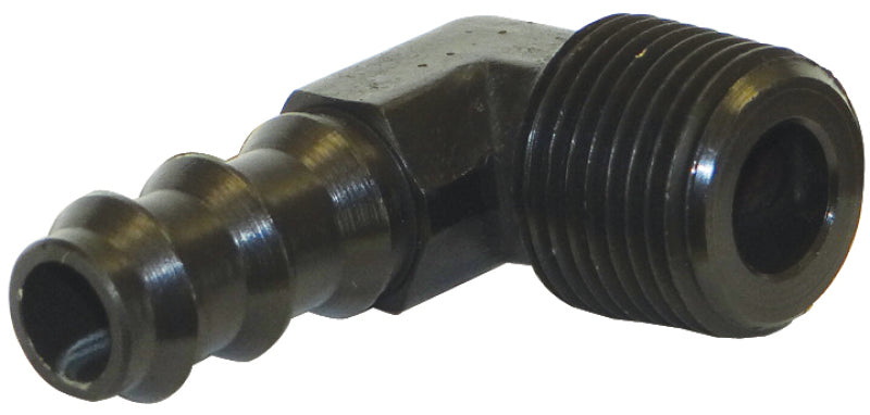 Moroso Air/Oil Separator Fuel Line Fitting - 3/8in to 3/8in Hose - 90 Degree - Black - Single Fittings Moroso