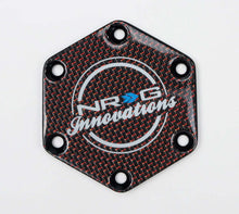 Load image into Gallery viewer, NRG Carbon Fiber w/ Red Texalium Fabrics Horn Delete Button Circular Logo Front/ Back | STR-640CF/RD
