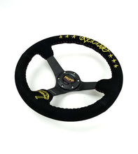 Load image into Gallery viewer, NRG Reinforced Black Perforated Leather Steering Wheel 350mm / 3in Deep w/ NVR Embroidery | RST-036MB-S-NVR
