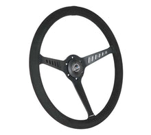Load image into Gallery viewer, NRG Reinforced Stealth Wheel (380mm) 3 Spoke Center - 1in Deep Dish - Vegan Suede Red Stitch | RST-380-STL-SA
