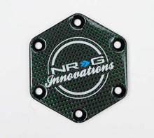 Load image into Gallery viewer, NRG Carbon Fiber w/ Green Texalium Fabrics Horn Delete Button Circular Logo Front/ Back | STR-640CF/GN
