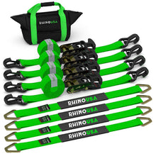 Load image into Gallery viewer, Rhino USA Heavy Duty Vehicle Tie Down Kit- Green Cargo Tie-Downs Rhino USA
