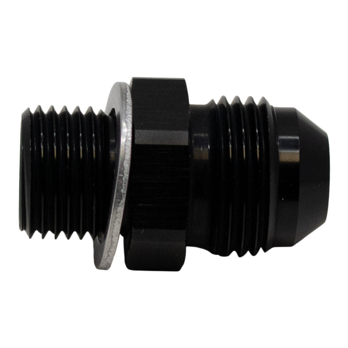 DeatschWerks 8AN Male Flare to M16 X 1.5 Male Metric Adapter (Incl Washer) - Anodized Matte Black Fittings DeatschWerks