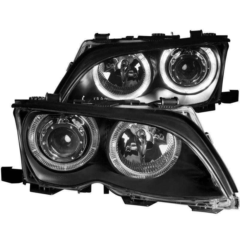 ANZO 2002-2005 BMW 3 Series E46 Projector Headlights w/ Halo Black Headlights ANZO   