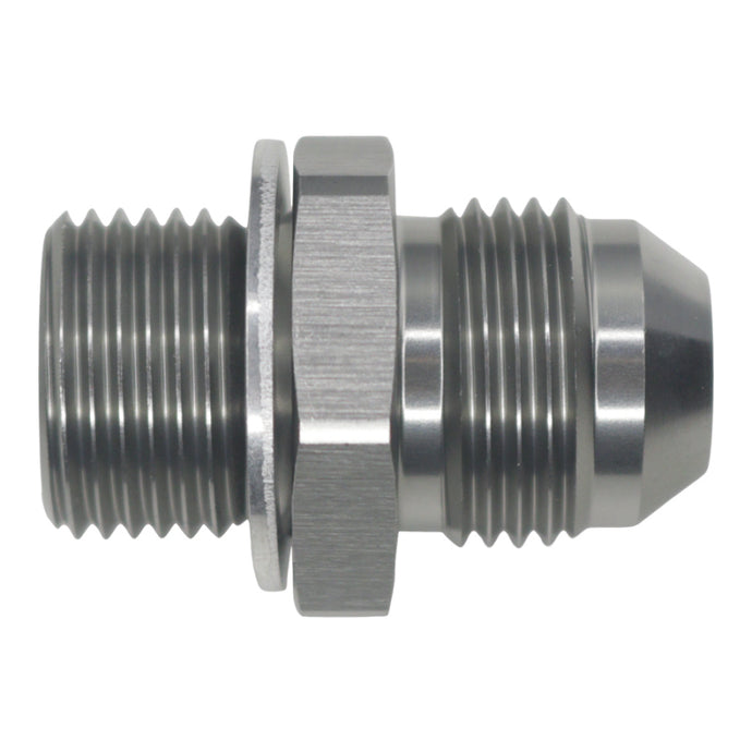 DeatschWerks 8AN Male Flare to M18 X 1.5 Male Metric Adapter (Incl Washer) - Anodized Matte Black Fittings DeatschWerks