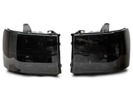 Raxiom 07-14 GMC Sierra 1500/2500 HD/3500 HD Axial OEM Rep Headlights- Chrome Housing- Smoked Lens Headlights Raxiom