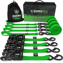 Load image into Gallery viewer, Rhino USA Cargo Tie-Downs Rhino USA Heavy Duty Ratchet Tie-Down 4-Pack (Green) 1.6In X 8Ft
