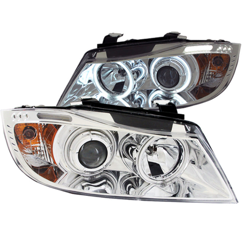 ANZO 2006-2008 BMW 3 Series E90-E91 Projector Headlights w/ Halo w/ LED Bar Chrome (CCFL) Headlights ANZO