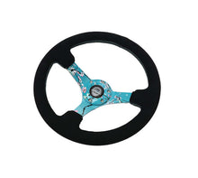 Load image into Gallery viewer, NRG Reinforced Suede Steering Wheel (350mm / 3in. Deep) Hydro Dipped Blossom Floral w/ Teal Stitch | RST-036BLOSSOM-S
