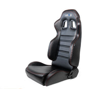 Load image into Gallery viewer, NRG Reclinable Racing Seats (Pair) Black Leather w/NRG Logo Red Stitch | RSC-208-1L/R
