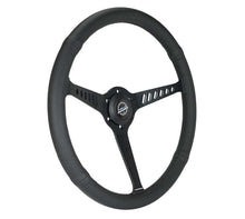 Load image into Gallery viewer, NRG Reinforced Stealth Wheel (380mm) 3 Spoke Center 1in Deep Dish - Perforated Leather Black Stitch | RST-380-STL-B
