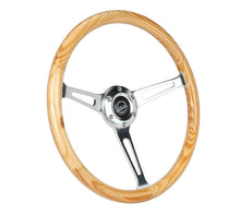 Load image into Gallery viewer, NRG Reinforced Steering Wheel (380mm) Light Wood Grain w/3-Spoke Center Shinny Chrome | RST-380RG

