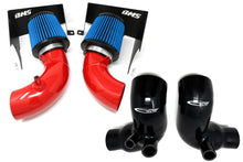 Load image into Gallery viewer, BMS Kia Stinger / Genesis G70 3.3L V6 Performance Dual Intake Intakes Burger Motorsports, Inc. **Out of stock** Blue Filters with Glossy Red Pipes Yes add silicone turbo inlets [Save $80.00]

