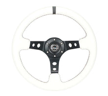 Load image into Gallery viewer, NRG Reinforced Steering Wheel (350mm/3in. Deep) White Leather w/Blk Spoke/Round Holes/White Stripes | RST-006BK-WT-B
