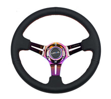 Load image into Gallery viewer, NRG Reinforced Steering Wheel (350mm / 3in. Deep) Blk Leather/Red Stitch w/Neochrome Slits | RST-018R-MCRS
