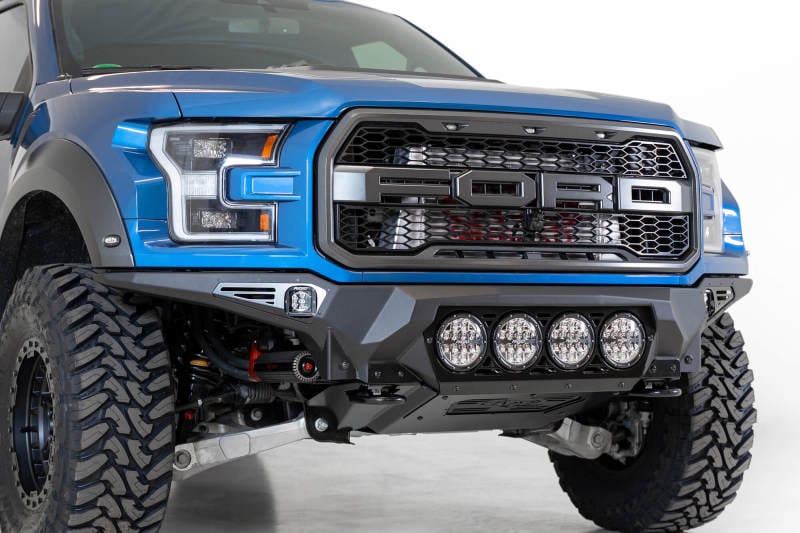 Addictive Desert Designs ADDF110014110103 Addictive Desert Designs 17-20 Ford F-150 Raptor Bomber Front Bumper w/ 4 Rigid 360 6in Round Mounts