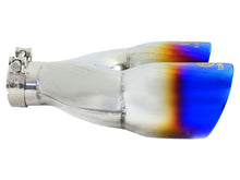 Load image into Gallery viewer, aFe AFE49T25484-L121 aFe Takeda 2.5in 304 Stainless Steel Clamp-on Exhaust Tip Passenger Side 2.5in Inlet 4inDual - Blue
