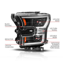 Load image into Gallery viewer, ANZO Headlights ANZO 15-17 Ford F-150 (Factory Halogen Model ONLY) Full LED Proj Headlights  Init/SeqSig Black- Pair
